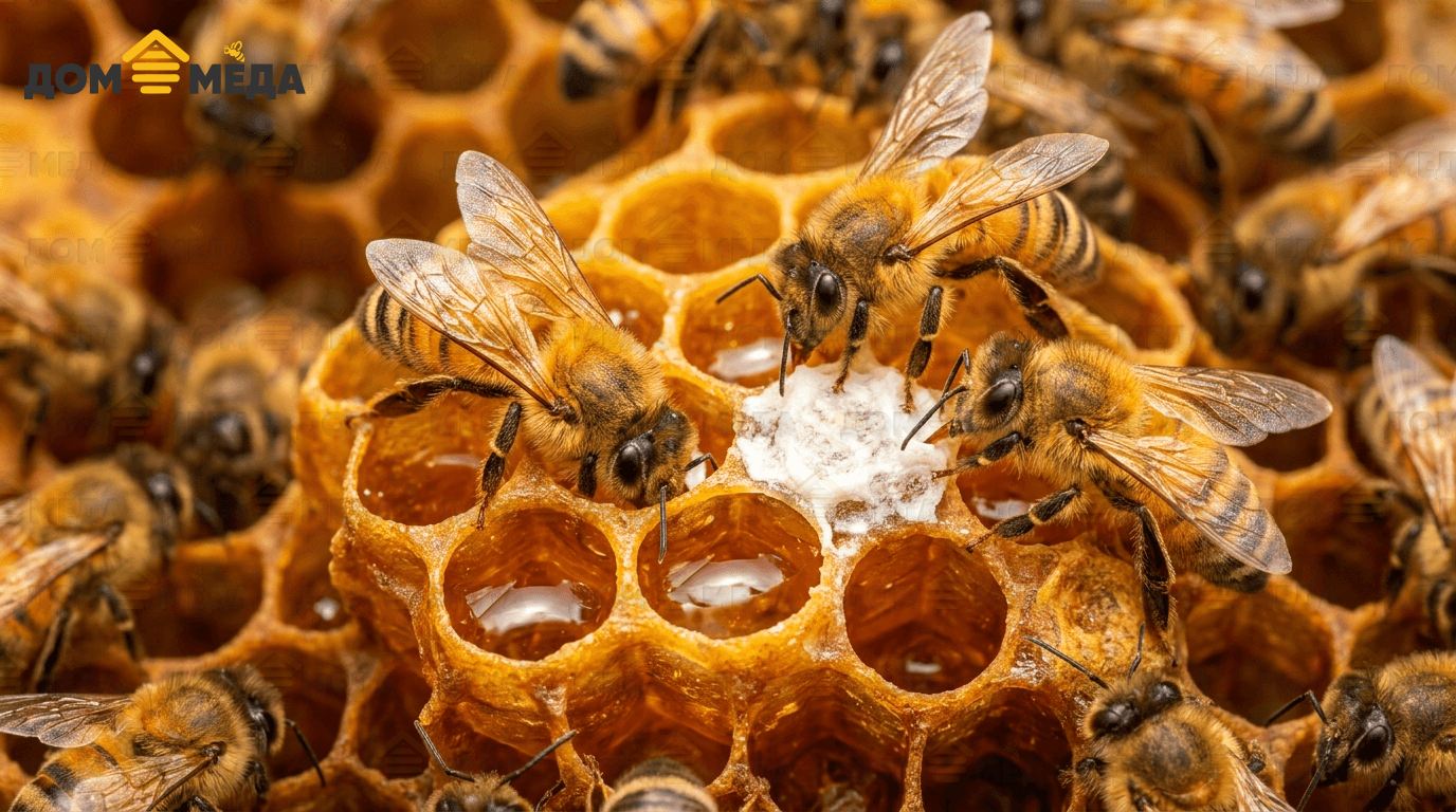 Пчёлы запечатывают соты зрелым мёдом воском. Дом Мёда