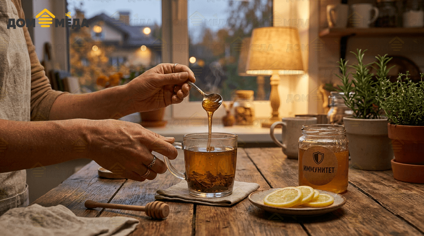 Вечерний тёплый чай с мёдом для мягкой поддержки иммунитета. Дом Мёда