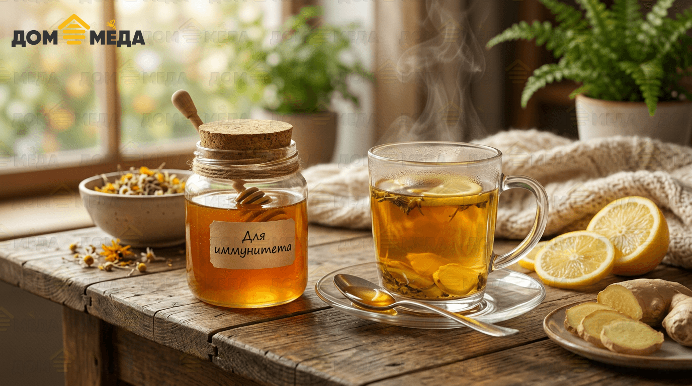 Домашний уголок для поддержки иммунитета с мёдом, лимоном и чаем. Дом Мёда