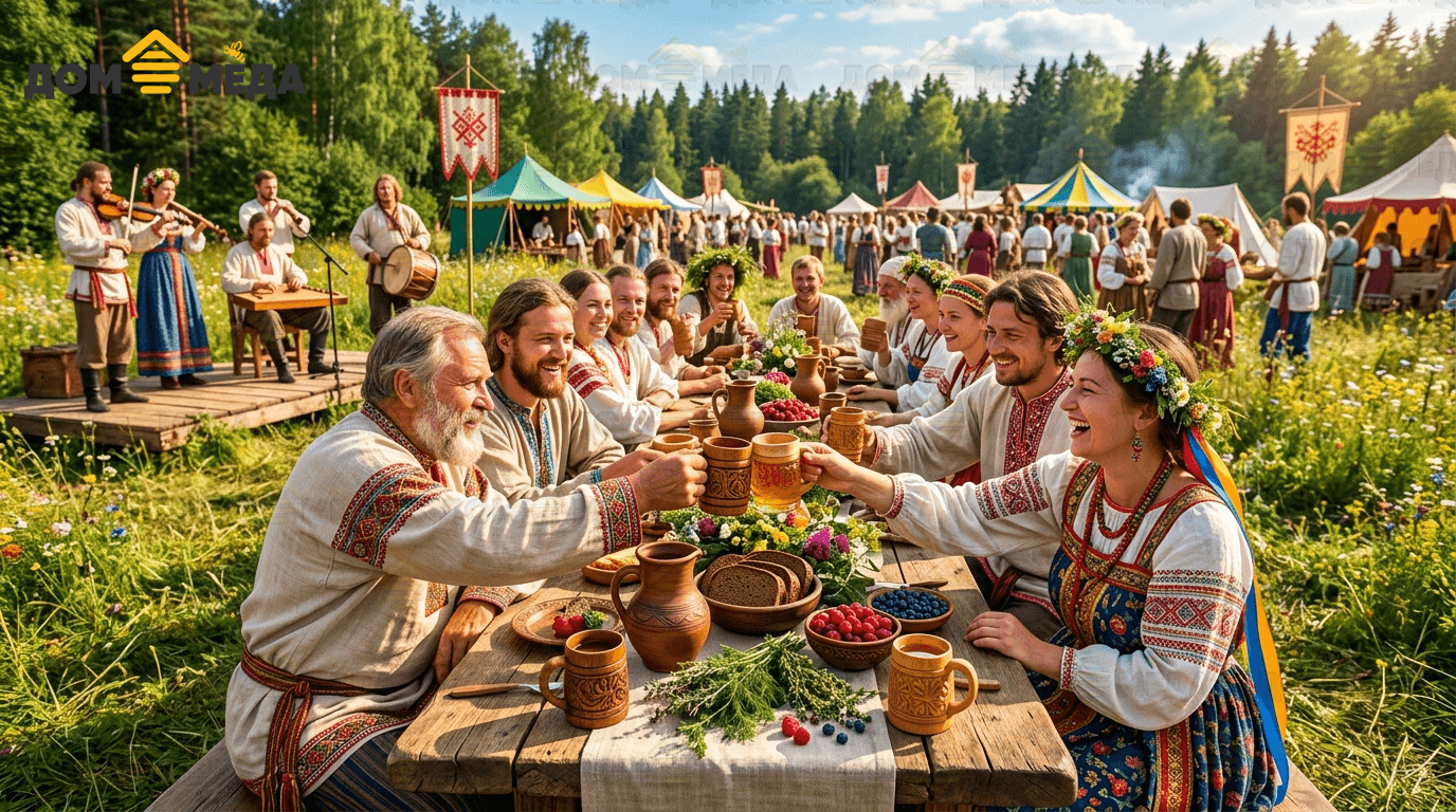 Праздничный славянский пир с медовухой и медовыми напитками. Дом Мёда