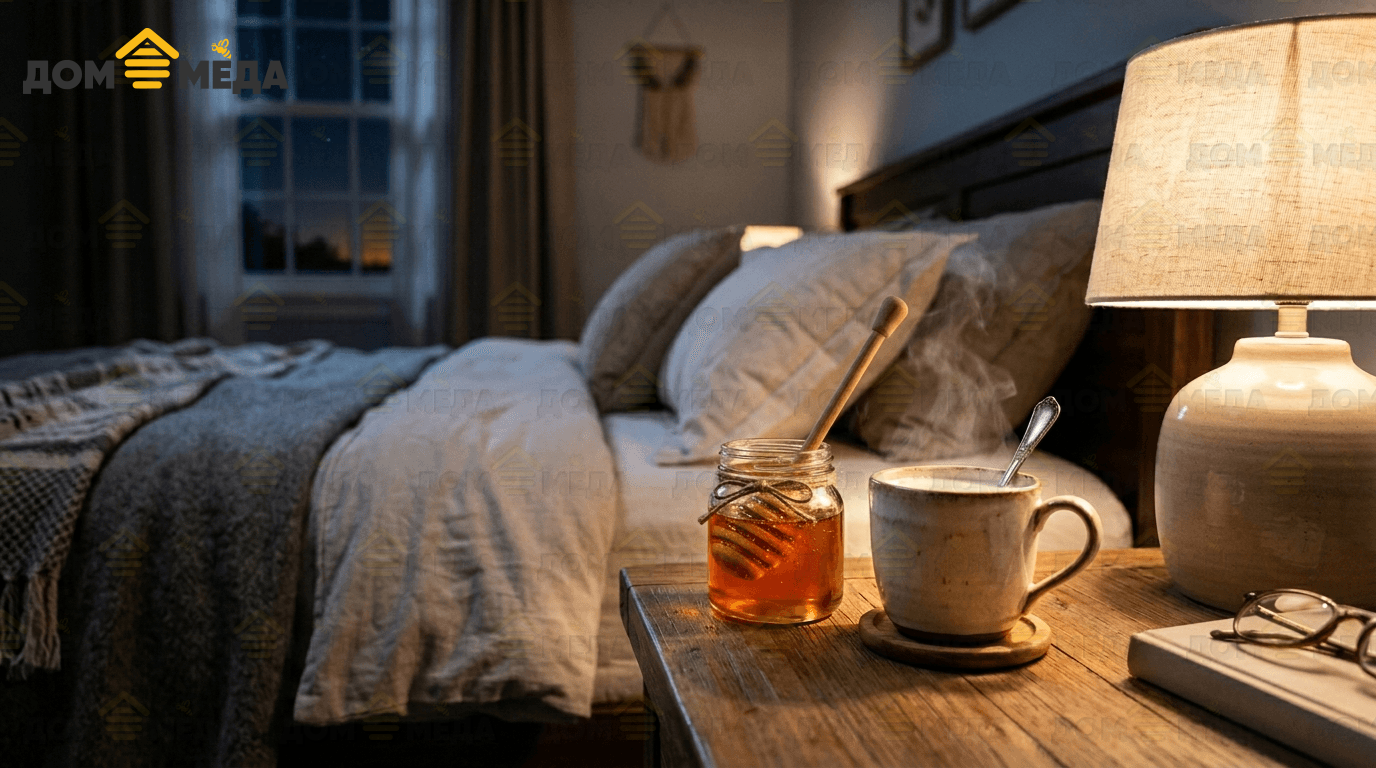Тёплое молоко с мёдом перед сном при простуде. Дом Мёда